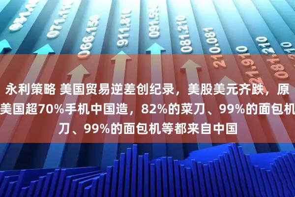 永利策略 美国贸易逆差创纪录，美股美元齐跌，原油黄金猛拉！美国超70%手机中国造，82%的菜刀、99%的面包机等都来自中国