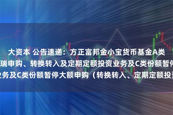 大资本 公告速递：方正富邦金小宝货币基金A类份额暂停通过京东肯特瑞申购、转换转入及定期定额投资业务及C类份额暂停大额申购（转换转入、定期定额投资）业务